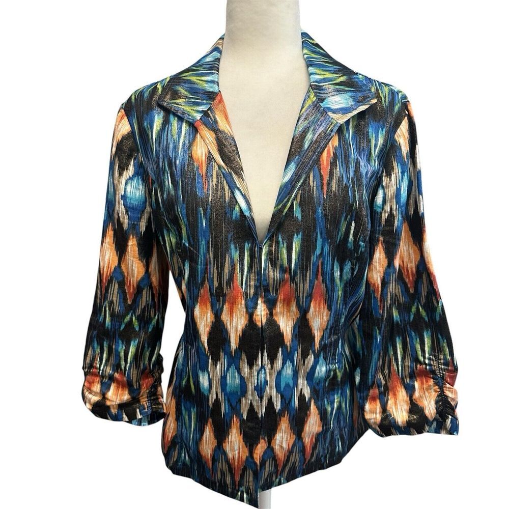 Chicos Jacket Womens 2 Large Linen‎ Cotton Art to Wear Abstract Artsy Multicolor